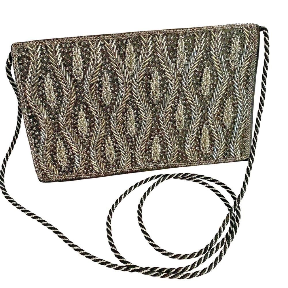 Black evening bag beaded convertible clutch purse dramatic elegant vintage